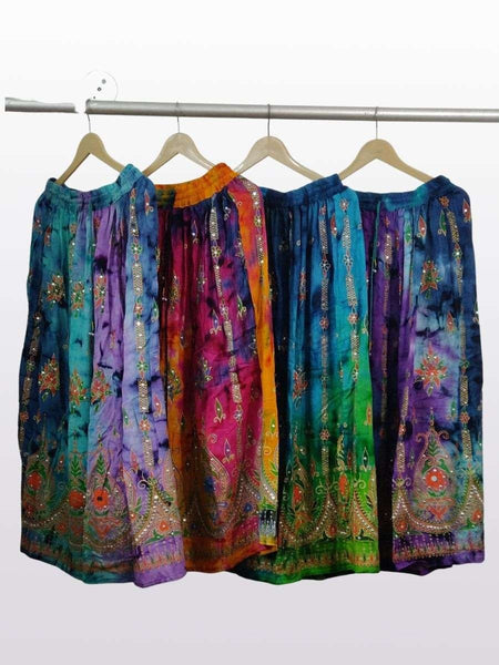 Tie-dyed, Sequined, and Embroidered Maxi Skirt