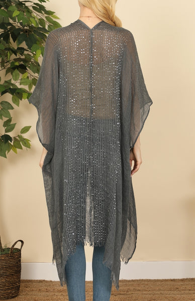 Silver-sequined Kimono in PEWTER GREY