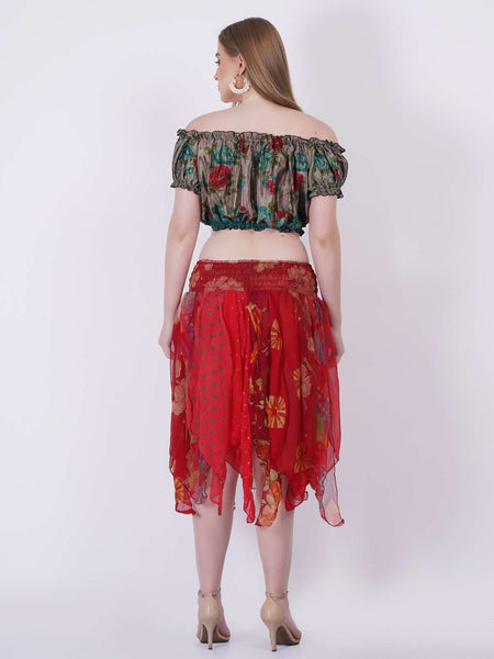 Chiffon Diamond-cut Sari Mini Skirt