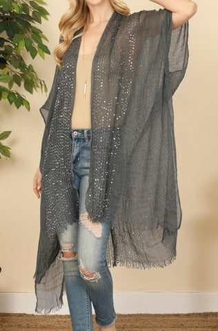 Silver-sequined Kimono in PEWTER GREY