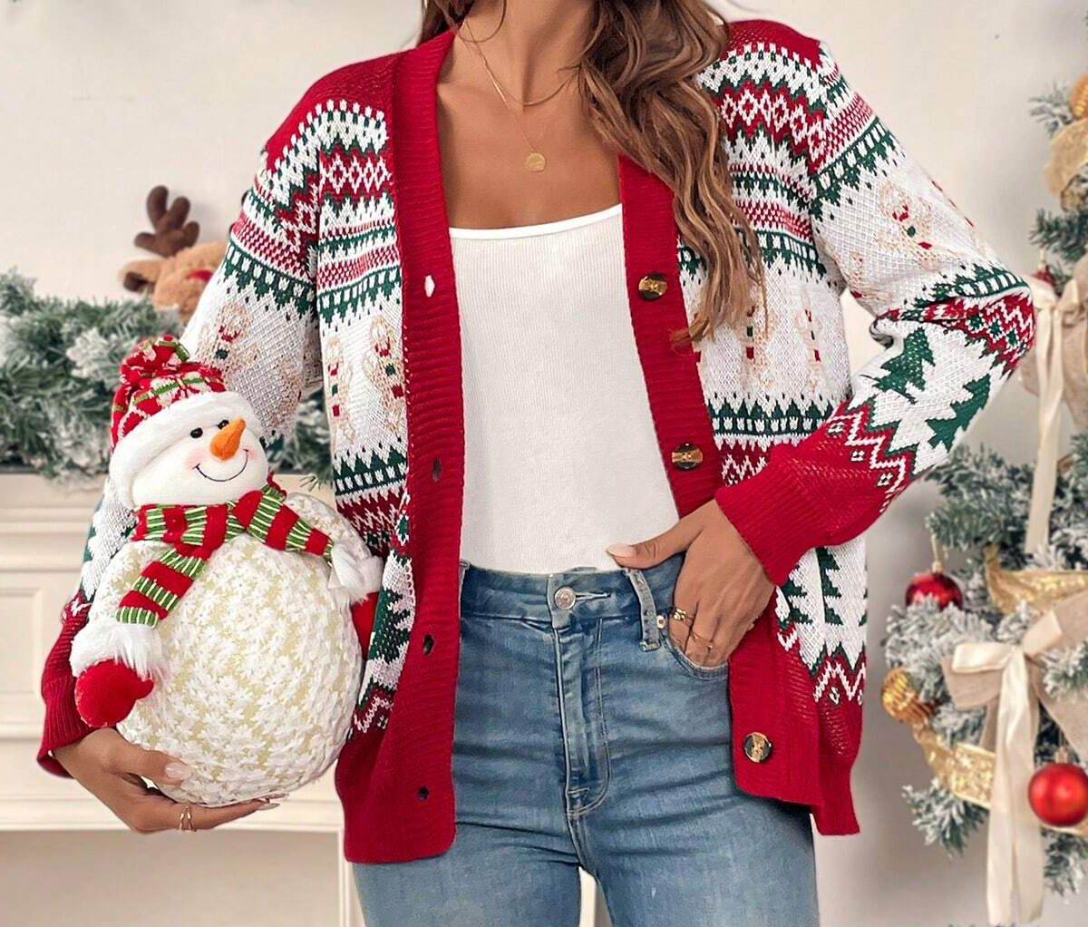 周央サンゴ Christmas Wear 〜CD Sweater Style〜 Deluxe Knitted Santa Claus is Watching Navidad sweater – House Of