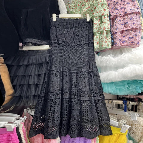 Crochet Boho Skirt - BLACK