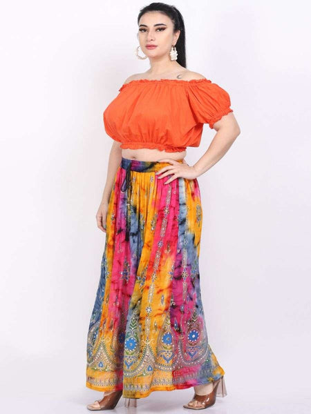 Tie-dyed, Sequined, and Embroidered Maxi Skirt