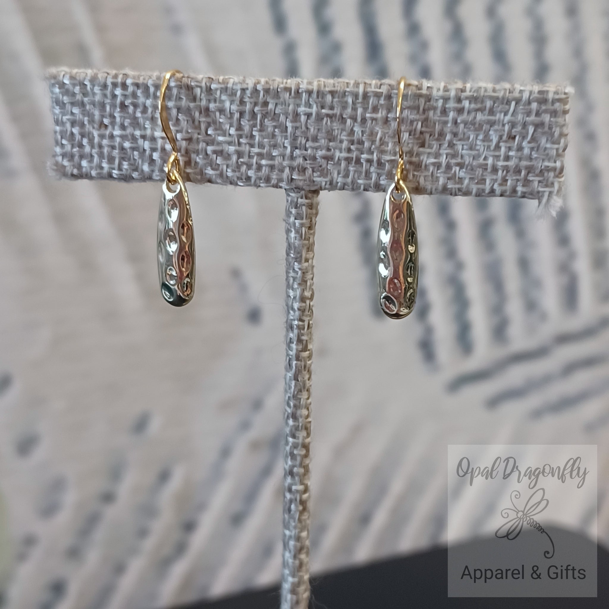 Gold-tone Hammered Teardrop Earrings - long