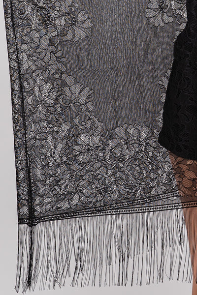 Fringe and Lace Kimono in BLACK