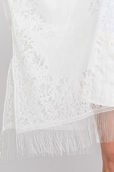 Fringe and Lace Kimono in WHITE