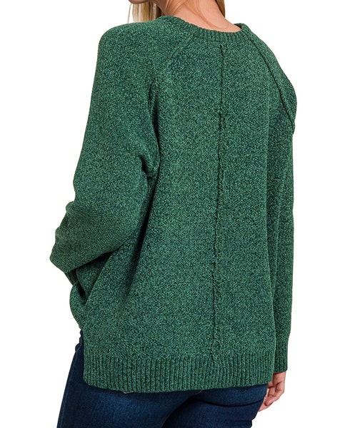 "Molly" Raglan Sleeve Chenille Sweater in DARK GREEN