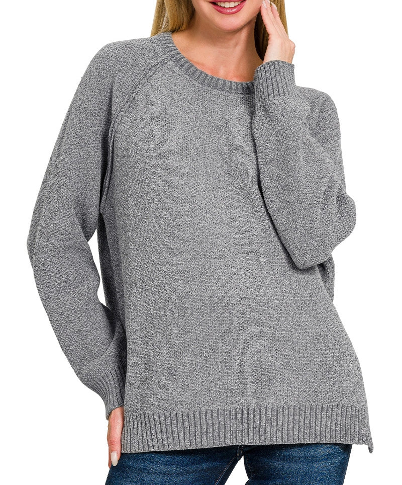 "Molly" Raglan Sleeve Chenille Sweater in HEATHERED GREY