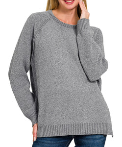 "Molly" Raglan Sleeve Chenille Sweater in HEATHERED GREY