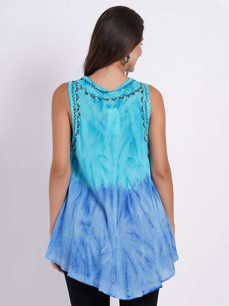 Boho Tie Dye Embroidered Top