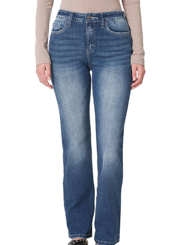 Relaxed Fit, Straight Leg Stretch Denim Jeans by Zenana