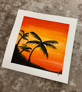 8x8 Unframed Watercolor Painting by Terri - Tropical Sunset ~ONLY 1 LEFT!