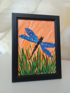 Sunset Dragonfly 5x7 Framed Acrylic Canvas Painting by Terri ~ONLY 1 LEFT!