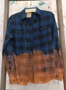 Upcycled Hand-bleached Flannel Shirt #24, size XS