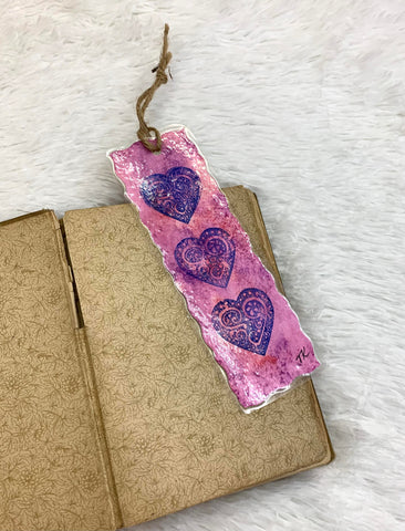Pink Hearts Laminated Watercolor Art Bookmark by Terri ~ONLY 1 LEFT!